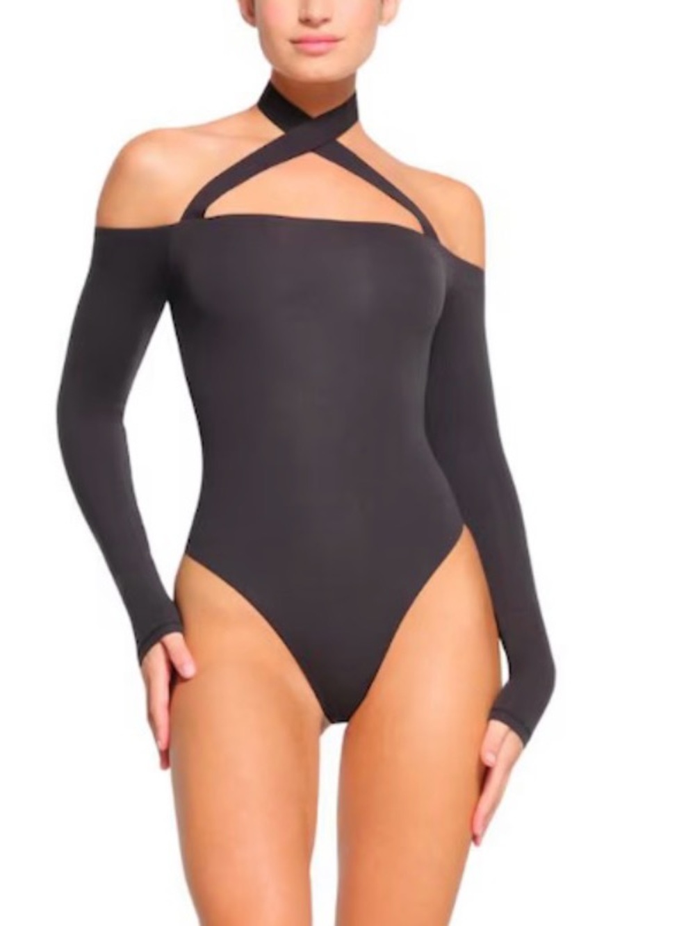 SKIMS Fits Everybody Wrap Long Sleeve Bodysuit Onyx Black Rare